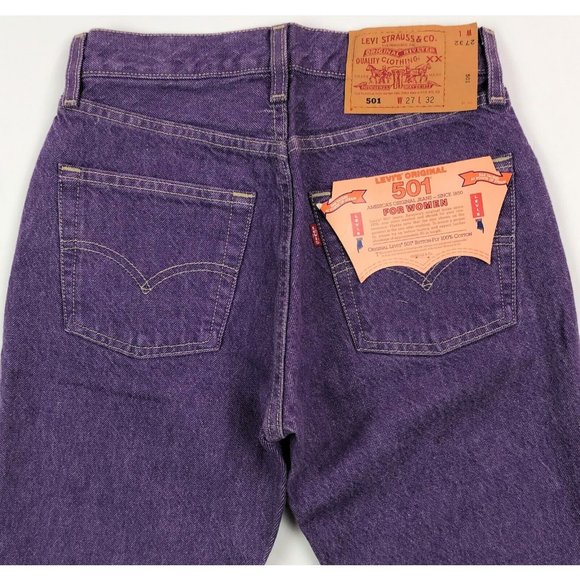 Levis 501 For Women 27x32 Purple Jeans VTG Button Fly Straight Leg Made In USA - Picture 9 of 10